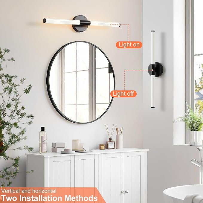 Wall Sconces Set of 2 Hardwired LED Vanity Light Black 23" | Dimmable 5CCT LED Bathroom Light Fixtures, 360° Full Lighting, Modern Vanity Light Bar for Bathroom Mirror