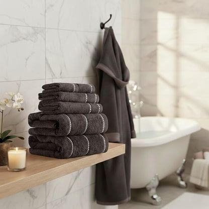 Lavish Home Bathroom Towels Set, Bathroom Accessories, Charcoal, Set of 6 | Includes 2 Bath Sheets, 2 Hand Towels, and 2 Wash Cloths, Soft 525 GSM 100% Cotton Set for Shower, Gym, Dorm, and Spa