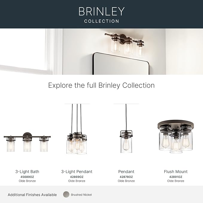 Kichler Brinley 11.5" 1-Light Wall Sconce Light, Brushed Nickel | Mason jar glass shade creates warm ambient light for bathrooms, hallways and dining rooms, 45576NI