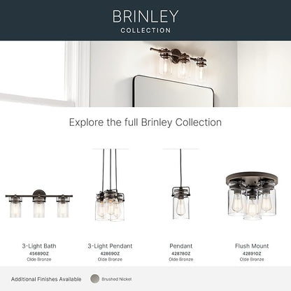 Kichler Brinley 11.5" 1-Light Wall Sconce Light, Brushed Nickel | Mason jar glass shade creates warm ambient light for bathrooms, hallways and dining rooms, 45576NI