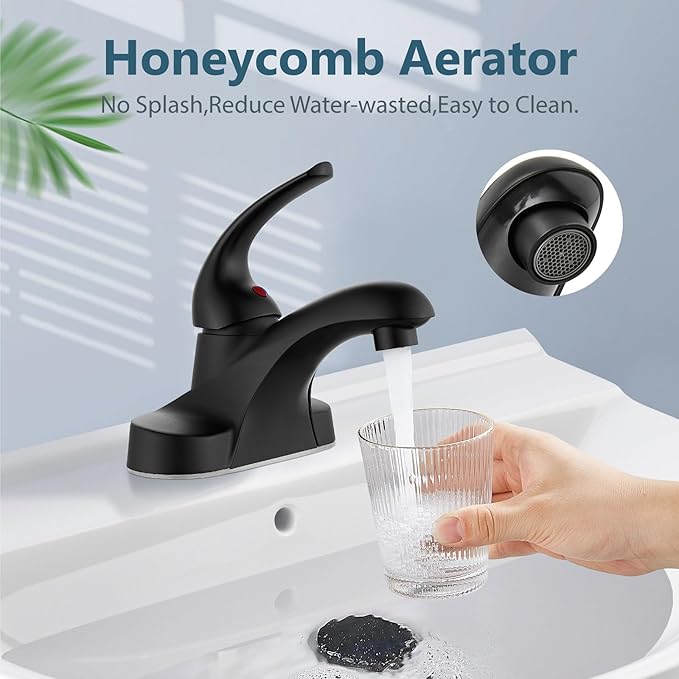 Aolemi Bathroom Faucets Arc 4 Inch Centerset Bathroom Sink Faucet Single Handle Vanity Faucet with Supply Lines,with Pop Up Drain Assembly,Matte Black