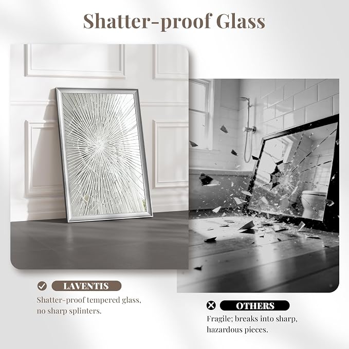 Brushed Nickel Bathroom Mirrors for Over Sink 22x30 Inch | Curved Aluminum Frame Rectangle Vanity Mirror for Bedroom Entryway, HD Tempered Glass, Anti-Rust, Horizontal or Vertical