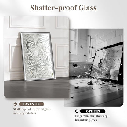 Brushed Nickel Bathroom Mirrors for Over Sink 22x30 Inch | Curved Aluminum Frame Rectangle Vanity Mirror for Bedroom Entryway, HD Tempered Glass, Anti-Rust, Horizontal or Vertical