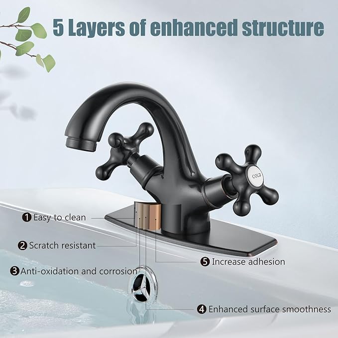 Aolemi Bathroom Sink Faucet Single Hole Cold and Hot Double Handle Cross Knobs Vanity Vessel Sink Basin Mixer Tap with Deck Cover Plate with Pop Up Drain Oil Rubbed Bronze