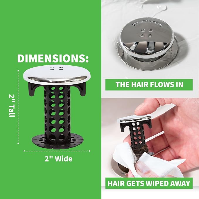 SinkShroom Chrome Edition Revolutionary Bathroom Sink Drain Protector Hair Catcher, Strainer, Snare, Black