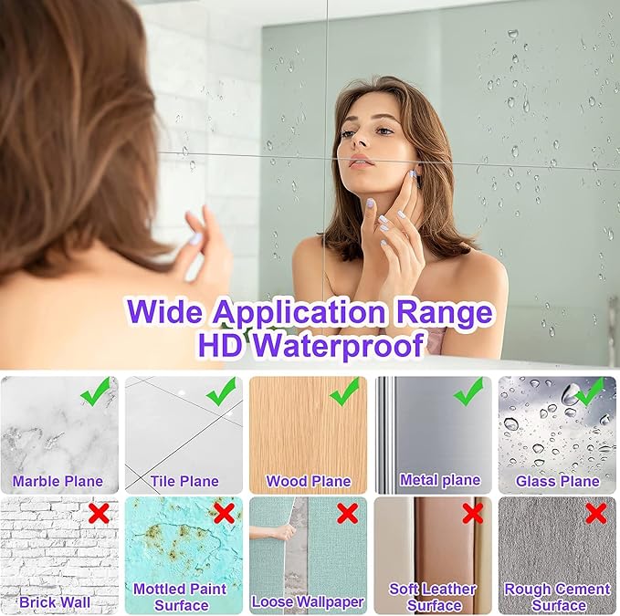JUNEBRUSHS 8 Pack Self Adhesive Acrylic Mirror, 12 x 12 Inch Mirror Tiles | 2MM Thick Mirror, Frameless Small Mirror, Flexible Plastic Sheets Wall Stickers