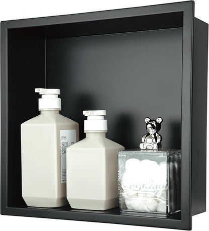12x12 Matte Black Shower Niche - Stainless Steel Tile-Ready Bathroom Storage for Small Showers