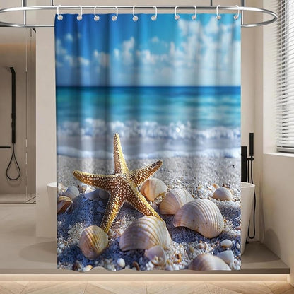Modern Cute Beach Shower Curtain Coastal Tropical Kids Summer Seashell | Nature Shower Curtains for Bathroom, Waterproof Bath Curtain with Hooks Machine Washable Bathtub Curtains 60x72 Inch Blue
