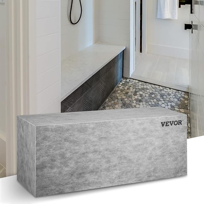 VEVOR Tile Shower Seat, 47.2" x 16" x 20" Ready to Tile Shower Seat, Factory Waterproof & 100% Leak Proof Tileable Shower Corner Seat, 440 lbs Load-Bearing Rectangular Board Shower Bench, Grey