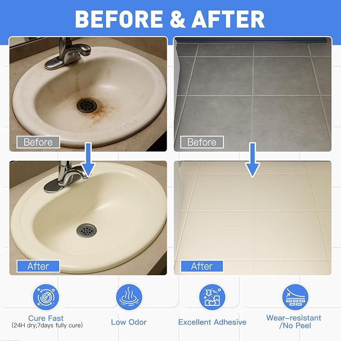 DWIL Tile Paint, Tub and Tile Refinishing Kit with Tools, Bathtub Paint Water Based &Low Odor, Easy to Use for Bathroom Kitchen, Semi-Gloss Vanilla White