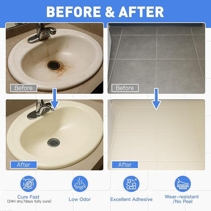 DWIL Tile Paint, Tub and Tile Refinishing Kit with Tools, Bathtub Paint Water Based &Low Odor, Easy to Use for Bathroom Kitchen, Semi-Gloss Vanilla White