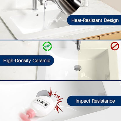 Enbol 21" x 18" Drop-In Bathroom Sink – White Ceramic Rectangular Semi Recessed Bathroom Vessel Sink Top Mount with Single Hole & Overflow (Model O2118）