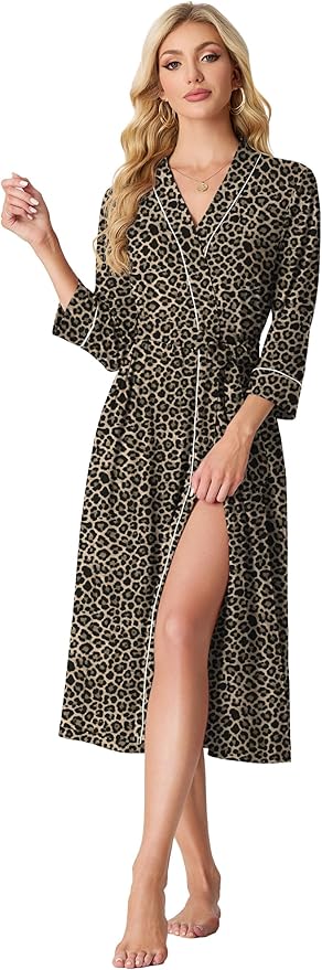 PrinStory Womens Robe Long Knit Bathrobe Lightweight Soft Robes Ladies Bath Robe