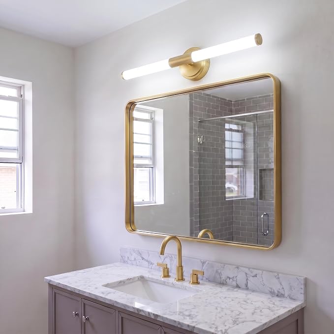 URSOLA 24" Modern LED Bathroom Light Fixtures, Satin Brass 3CCT Dimmable Bathroom Vanity Light Over Mirror, Bathroom Vanity Bath Bar Lights with 360° Removable Acrylic Light Tube