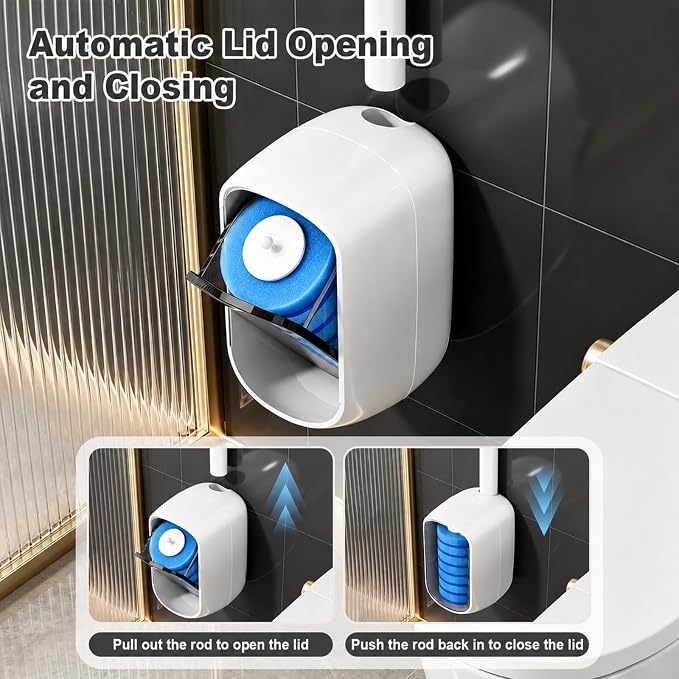 MOPUP Disposable Toilet Brush Set, 35 Refills | Wall Mounted Holder with Storage Caddy, Pre-Loaded Cleaner Heads, No Drip/Mess, Space-Saving for Daily Bathroom Cleaning