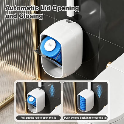 MOPUP Disposable Toilet Brush Set, 35 Refills | Wall Mounted Holder with Storage Caddy, Pre-Loaded Cleaner Heads, No Drip/Mess, Space-Saving for Daily Bathroom Cleaning