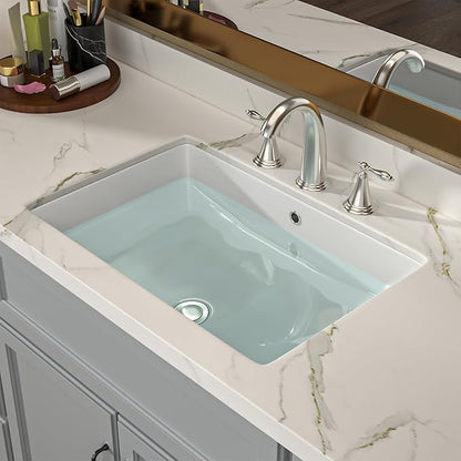 Lordear Rectangular Undermount Bathroom Sink 21x14 inch White Rectangle Bathroom Sinks Undermount White Porcelain Ceramic Lavatory Bathroom Vanity Sink with Overflow