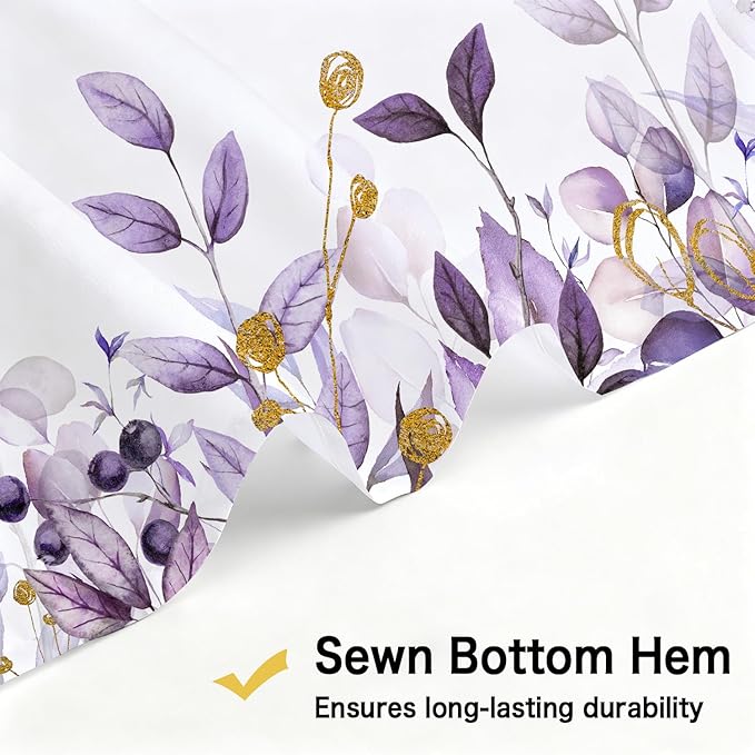 Purple Eucalyptus Shower Curtain, Watercolor Plants Foliage Floral Bathroom Curtains, Stylish Noble Botanical Leaves Waterproof Fabric Cloth Shower Curtain Set with Hooks 72X75 Inch