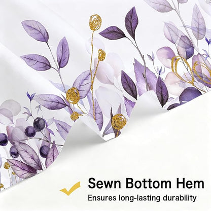 Purple Eucalyptus Shower Curtain, Watercolor Plants Foliage Floral Bathroom Curtains, Stylish Noble Botanical Leaves Waterproof Fabric Cloth Shower Curtain Set with Hooks 72X75 Inch