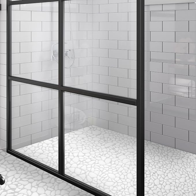 SUNWINGS 10-Sheet Pebble Tile for Shower Floor Border Kitchen Bathroom Backsplash, White Recycled Glass Marble Stone Looks Wall and Floor Tile, Covers 7.9 Sq. Ft