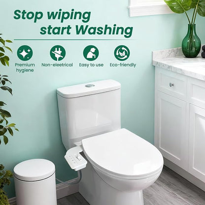 Bidet Attachment for Toilet,Self Cleaning Slim Bidets for Toilets,Non-Electric Dual Nozzle for Frontal & Rear Wash,White