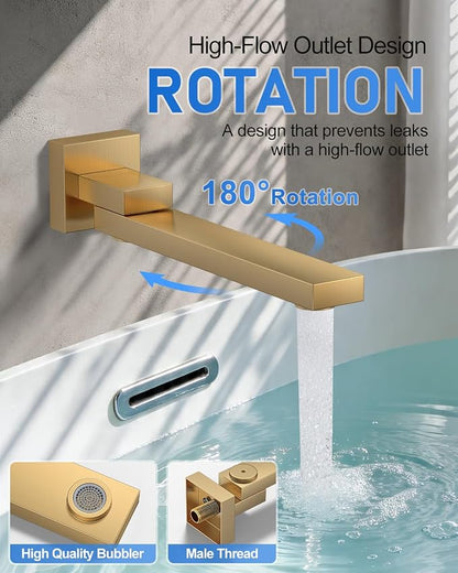 Woindo 4 Function Shower Faucet Set 12" Rain Shower Head/6'' Side Shower Head and 3 Setting Handheld Ceiling Mount Push Button Diverter Complete Rainfall Round Shower System Included Valve Trim Kit