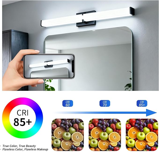 Bathroom Light Fixtures: 31.5 Inch ETL Certified LED Bathroom Vanity Light 5700K Cool White 36W 2500LM - Modern Black Vanity Light Dimmable with Clear Shade - Bathroom Lighting Fixtures Over Mirror