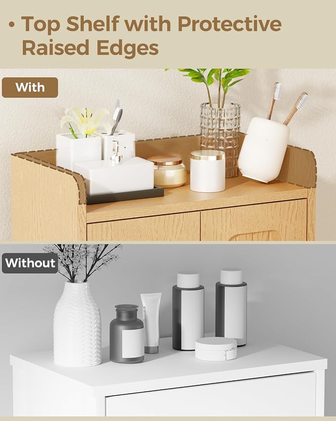 BEWISHOME Small Floor Cabinet,Toilet Paper Storage,Bathroom Storage Cabinet | with 4 Doors and Shelves, Bathroom Organizers and Storage for Small Spaces, Natural 7.9" D x 14.6" W x 31" H YYG11Y