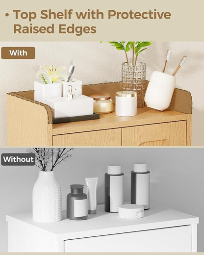 BEWISHOME Small Floor Cabinet,Toilet Paper Storage,Bathroom Storage Cabinet | with 4 Doors and Shelves, Bathroom Organizers and Storage for Small Spaces, Natural 7.9" D x 14.6" W x 31" H YYG11Y