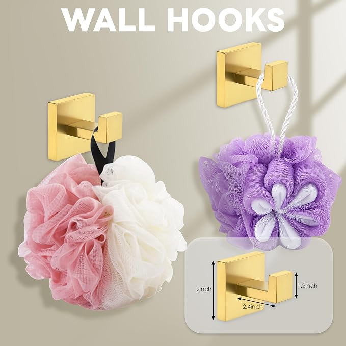 5-Piece Brushed Gold Bathroom Hardware Set - Hand Towel Bar, Toilet Paper Holder, Towel Ring & Rack