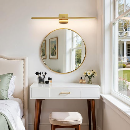 Gold Modern Bathroom Vanity Light 32 Inch 24W Dimmable 5CCT LED Bathroom Lighting Fixtures Over Mirror Brushed Gold Bar Vanity Lights for Bathroom Mirror Cabinets Bedroom