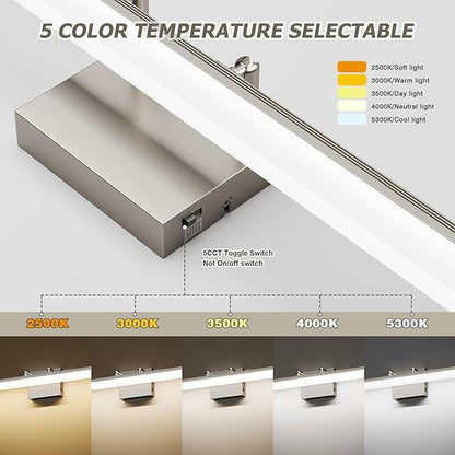 Brushed Nickel Vanity Light 24", 5CCT Dimmable LED Bathroom Light Bar, 18W Wall Mount Fixture with Adjustable Angle & ETL Driver – Modern Lighting for Bathroom, Powder Room, Bedroom