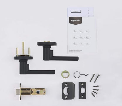 Amazon Basics Contemporary Madison Door Lever - Passage - Matte Black, 6-Pack
