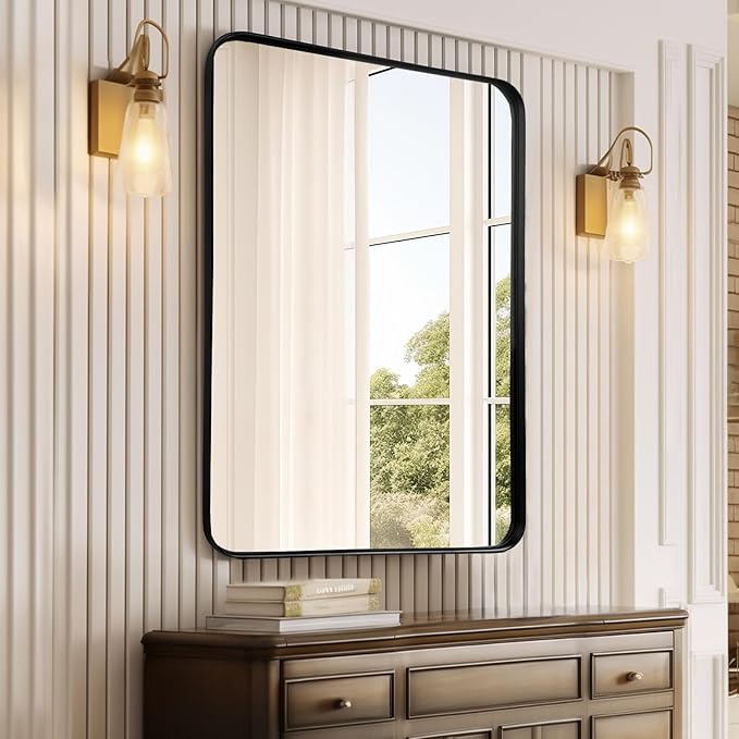 Fabuday Bathroom Mirror Over Sink 24x36 Black - Framed Matte Bathroom Vanity Mirror, Wall Mounted Decor Mirror for Living Room, Restroom, Entryway, Hangs Vertically or Horizontally