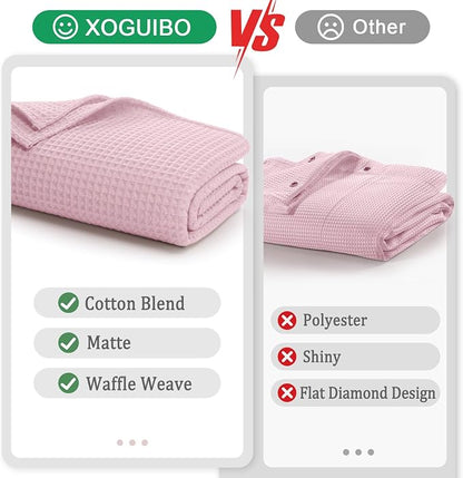 Pink Waffle Weave Shower Curtain - Cotton Fabric Texture Heavyweight Shower Curtain for Bathroom,Washable,72Wx72L