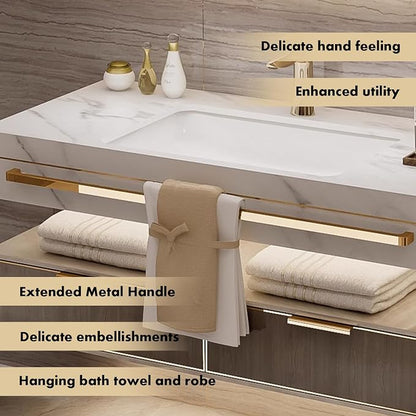 88 Inch Luxury Bathroom Vanity, Floating Bathroom Vanity with Sink and LED Round Smart Defogger Mirror, Multilayer solid wood Spacious Storage Drawer Include Faucet and Drain Fittings,Double Sink