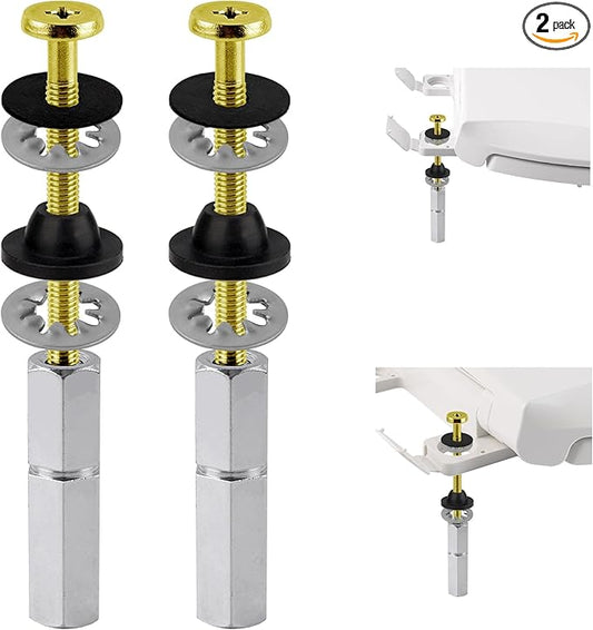Hibbent 2 PCS Universal Toilet Seat Bolts Kit, Heavy Duty Solid Brass Toilet Bolts with Extra Long Stainless Steel Downlock Nuts Rubber Washers Gaskets, Easy to Install - Bathroom Toilet Repair Screw