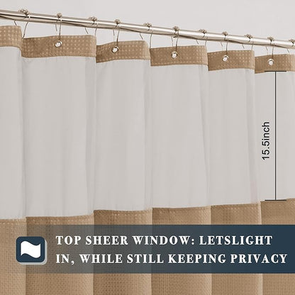 N&Y HOME Waffle Weave Shower Curtain with Snap-in Fabric Liner & 12 Metal Hooks Set - Hotel Style, Waterproof & Washable, Heavyweight Fabric & Mesh Top Window - 71x72, Coffee Brown
