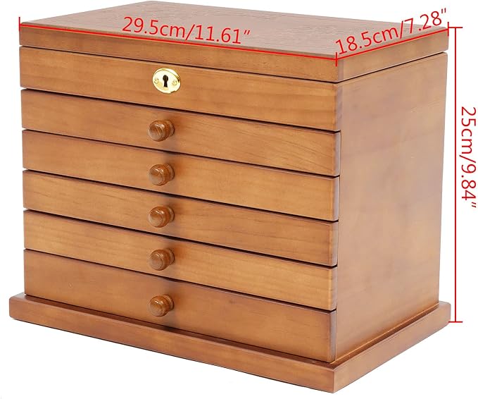 Extra Large Four-Leaf Carved 6 Layers Wooden Jewelry Box Jewelry Case Cabinet Armoire Ring Necklacel Gift Storage Box Organizer (Brown Style 2)