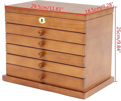 Extra Large Four-Leaf Carved 6 Layers Wooden Jewelry Box Jewelry Case Cabinet Armoire Ring Necklacel Gift Storage Box Organizer (Brown Style 2)