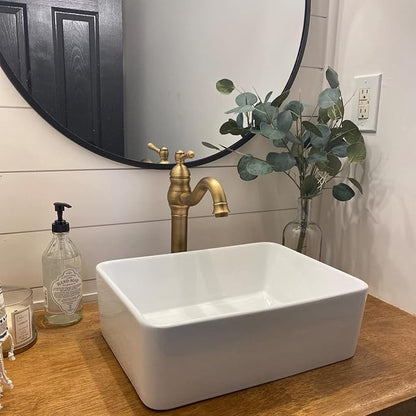 Bathroom Vessel Faucet Antique Brass 360°Swivel Bowl Sink Faucet with Drain | Single Hole 1 Handle Matching Pop Up Drain Stopper without Overflow Tall Lavatory Vanity Basin Mixer Tap Deck Mount