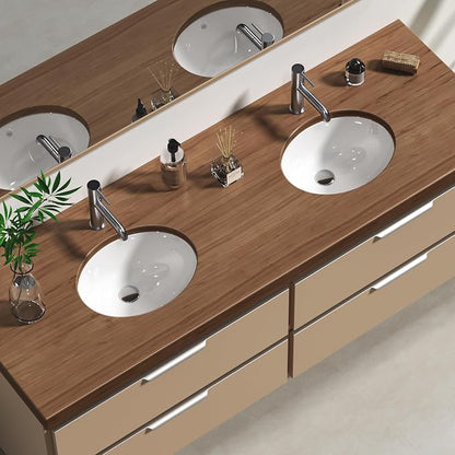 Enbol 13x10 inch Undermount Bathroom Sink - Oval Bathroom Sink White Ceramic Vessel Lavatory Basin with Overflow, Countertop Vanity Sink ECU1310