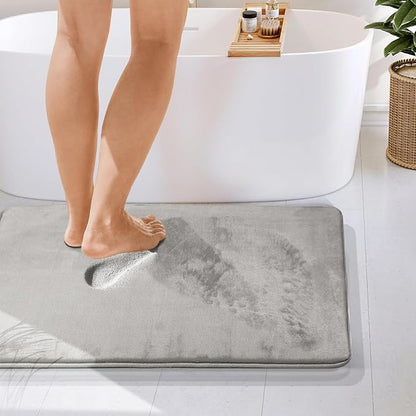 Clara Clark Bathroom Rugs, Velvet Memory Foam Bath Mat, Non-Slip Bath Rugs, Machine Wash, Dries Quickly, Ultra Soft Plush Bath Mats for Bathroom, 24 x 36, Silver
