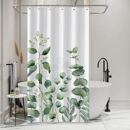 AWERT Small Half Size Stall Shower Curtain with 6 Hooks Shower Stall Curtain 36 x 72 Plant Sage Green Leaves 36 inch Bathroom/RV and Camper (Green Leaves)