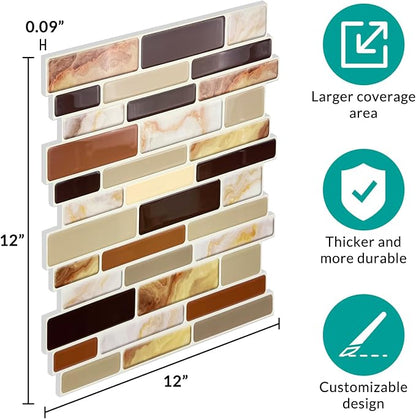 Joysticky 10-Sheet Peel and Stick Backsplash, 12" * 12" Crystal Texture Stick on Tiles Backsplash for Kitchen & Bathroom, Thicker Design Peel and Stick Wall Tiles (Coffee Gold)