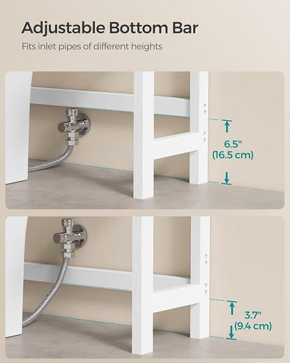 SONGMICS Over The Toilet Storage, 3-Tier Over Toilet Bathroom Organizer with Adjustable Shelf, 10.2 x 24.8 x 66.9 Inches, Space-Saving, Cloud White and Natural Beige UBTS001W02