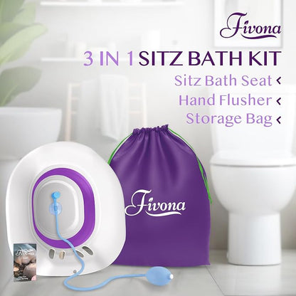 Sitz Bath for Hemorrhoids Relief, Foldable Basin for Toilet Seat, Ideal for Essential Postpartum Care, Perineal Soaking & Hygiene, Includes Hand Flusher with Sprayer, V Steaming Tub by Fivona