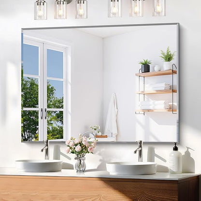 KOCUUY Beveled Mirror, 48x36 Inch Large Frameless Bathroom Mirror for Over Sink, Upgraded Shatterproof Beveled Unframed Design Mirror for Bathroom, Bedroom, Hang Horizontal/Vertical