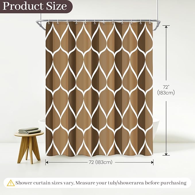Gelbchu Geometric Shower Curtain for Bathroom, Brown, 72x72 | with Hooks, Premium Polyester, Quick Dry, Water Repellent, Machine Washable, Rustproof Grommets, Modern Minimalist
