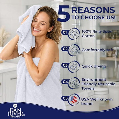 DAN RIVER 8 Piece Luxury Bath Towels for Bathroom, Towel Set, White | 2 Bath towels, 2 Hand towels, and 4 Wash Cloths, 600 GSM 100% Ring Spun Cotton, Highly Absorbent, Gym, Hotel, guest, and Spa